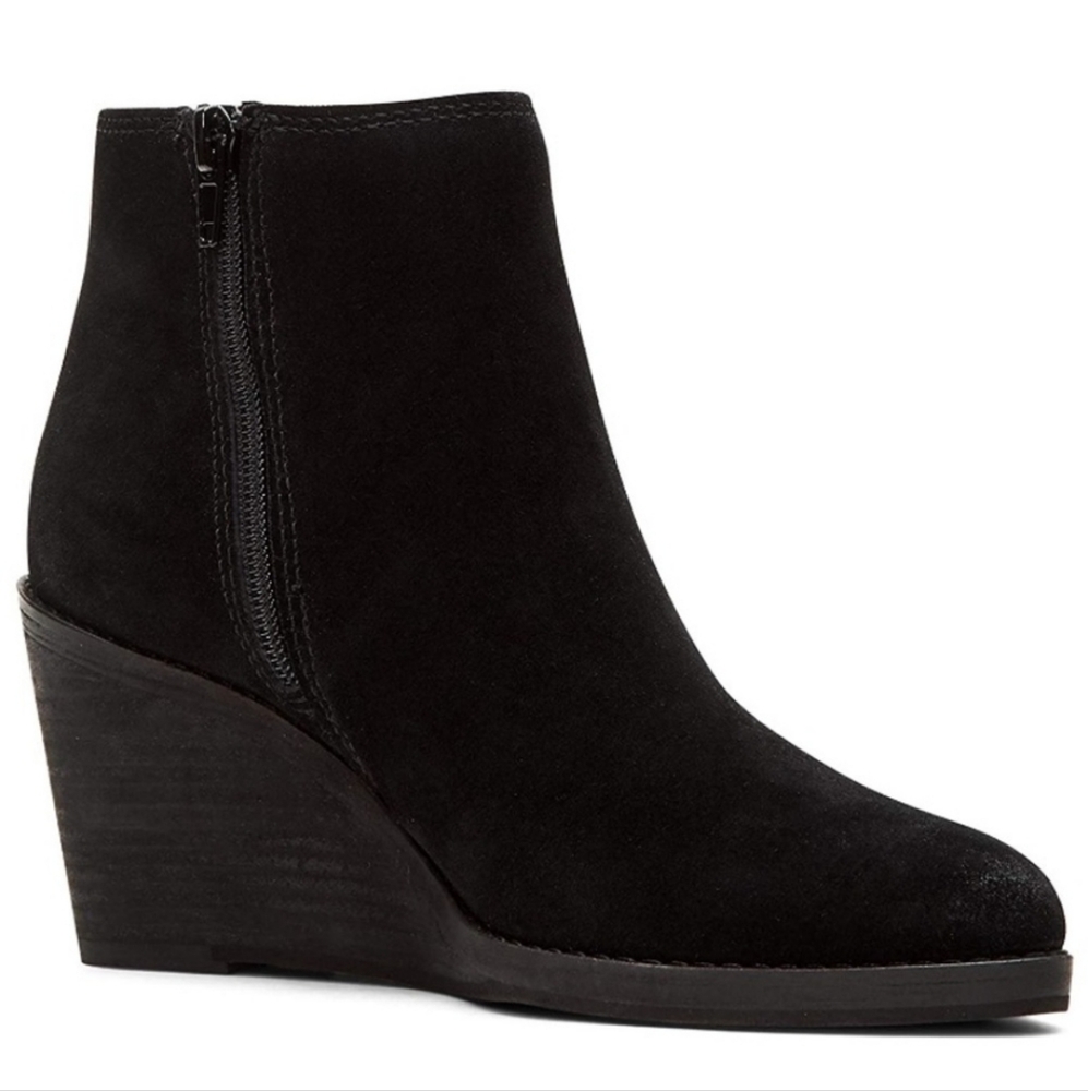 Frye and Co Kaye Chelsea Zip Wedge Suede Ankle Booties Black